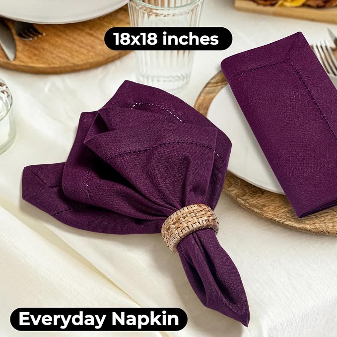 Bedding Craft Hemstitched Cotton Dinner Napkins Set of 12 – 18x18 Elegant Italian Plum – Machine Washable Soft Fabric Napkins for Weddings, Formal Dinners & Daily Dining - Image 9