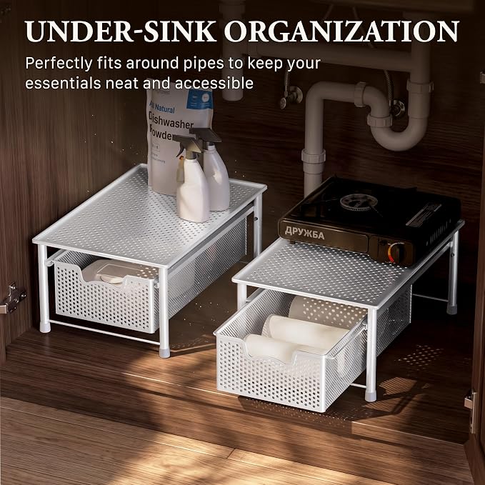 Simple Houseware Stackable Cabinet Basket Drawer Organizer, White - Image 6