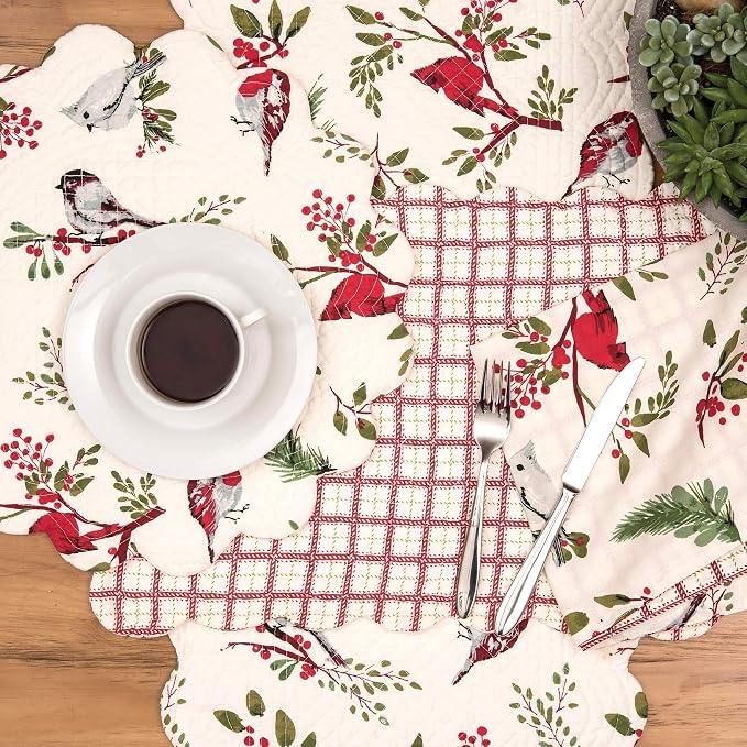 Red Cardinal & Evergreen 100% Cotton Set of 6 Cloth Napkins | Christmas Decor, Gift Idea - Image 5