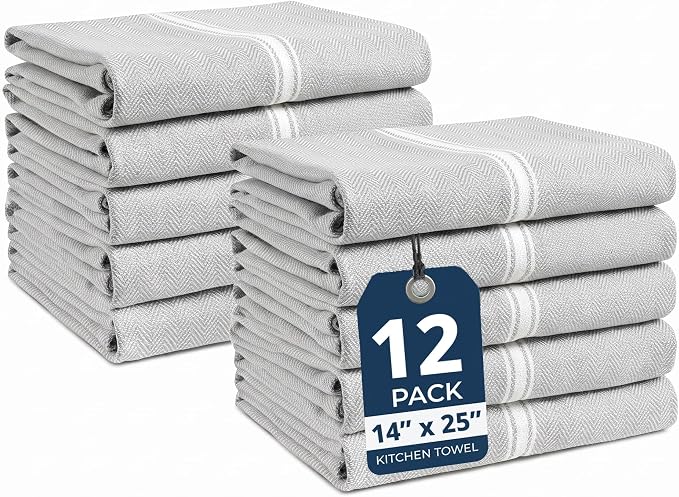 LANE LINEN Kitchen Towel Set, Pack of 12-14"x25" Tea Towels for Kitchen, Dish Drying Towels, Absorbent & Machine Washable, Soft & Durable, Reusable Cleaning Cloth for Glassware - Grey Chambray by LaneLinen