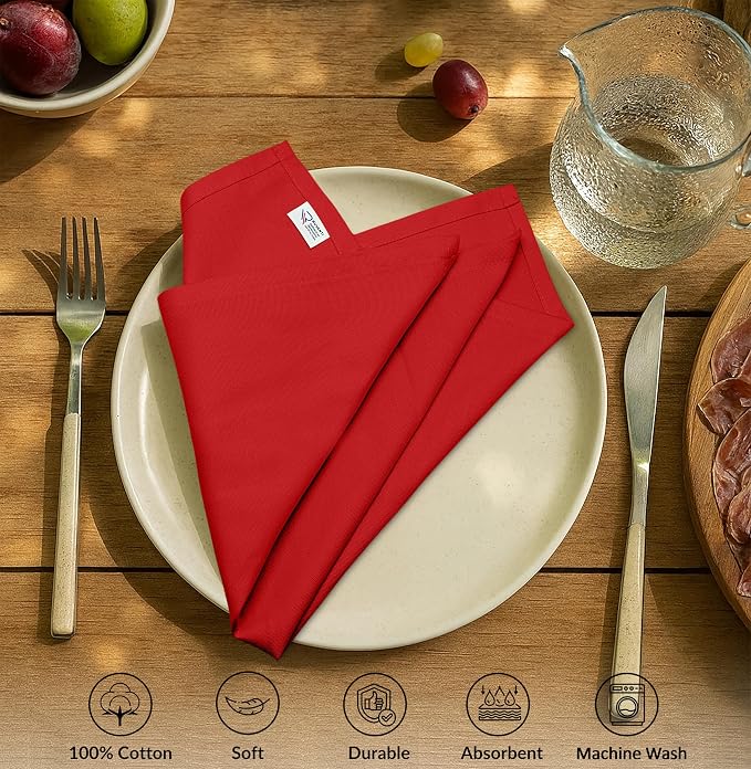 Ruvanti Cloth Napkins Set of 12, 100% Cotton High GSM 18x18 Inches Soft, Washable, Highly Durable & Absorbent, Perfect for Parties, Christmas, Thanksgiving Dinners – Flame Scarlet - Image 2