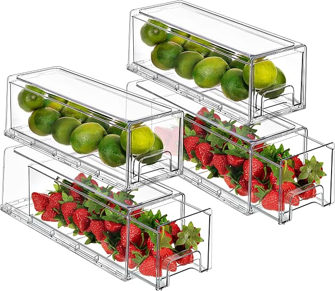 Sorbus Small Wide Clear Storage Drawers (4 Pack) – Stackable Pull-Out Storage Bins for Fridge, Pantry, and Cabinet Organization – Acrylic Drawer Organizers - Image 7