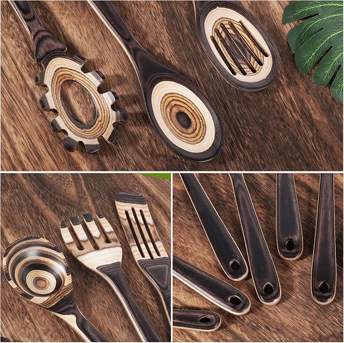 MYRAINBOW Wooden Spoons for Cooking, 7 Piece Pakkawood Kitchen Utensils Set with Spatulas, Spoons, Ladles, and Turner for Mixing, Serving & Cooking - Image 7