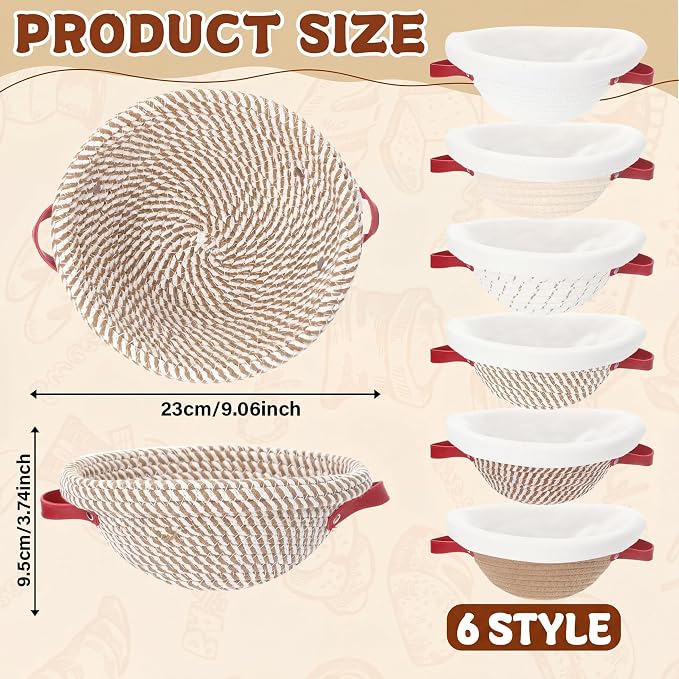 Gisafai 12 Set Banneton Bread Proofing Baskets Bulk 9 Inch Round Cotton Rope Artisan Sourdough Bread Banneton Dough Proofing Bowls with Cloth Liners and Covers for Homemade Baking Bakery - Image 3