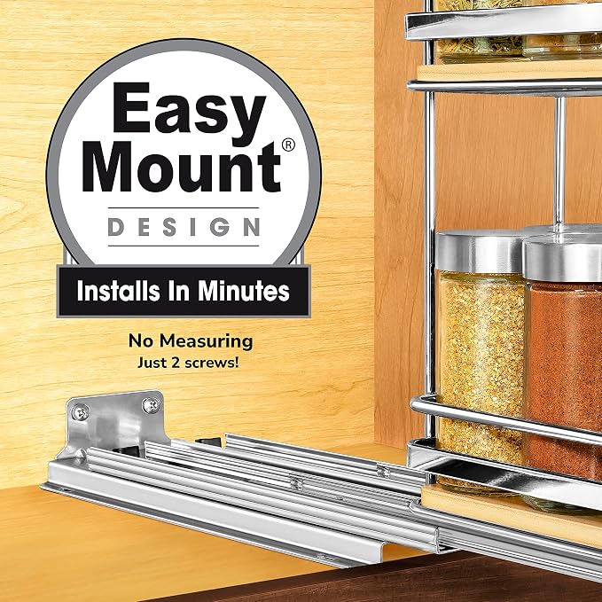 LYNK PROFESSIONAL® Élite™ Pull Out Spice Organization for Cabinets - 4-3/8 inch Wide – Spice Rack for Inside Cabinets – Wood/Chrome - Sliding Spice Rack Organizer for cabinet – Spice Rack - 2 Tier - Image 3