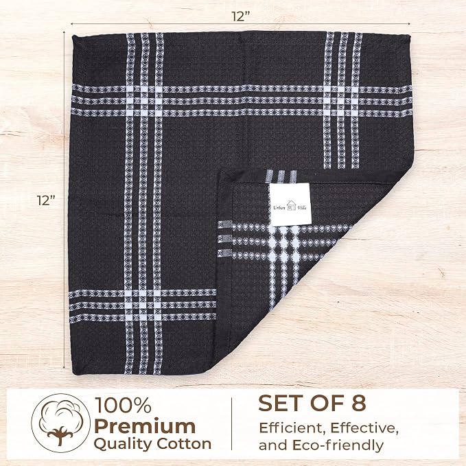 Urban Villa Kitchen Towels Cotton Dish Towels 12”x12” (Set of 8) Grey White - Image 2