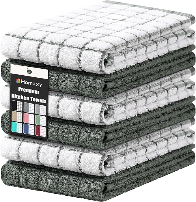 Homaxy Large Premium Cotton Kitchen Towels 16"x 28", 6 Pack, Dark Green | Natural Ring Spun 390 GSM Dish Towels, Super Absorbent Terry Kitchen Hand Towels, Soft Tea Towels with Hanging Loop by Homaxy