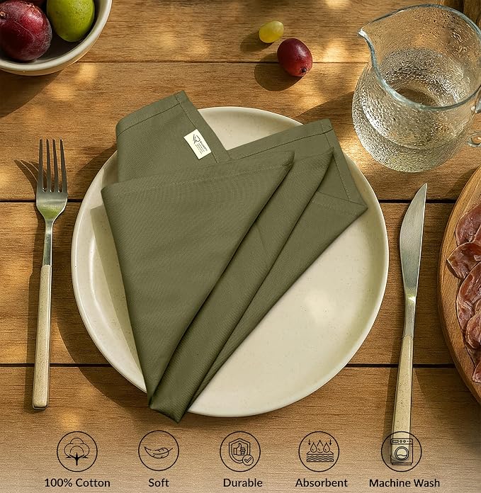 Ruvanti Cloth Napkins Set of 12, 100% Cotton High GSM 18x18 Inches Soft, Washable, Highly Durable & Absorbent, Perfect for Parties, Christmas, Thanksgiving Dinners – Capulet Olive - Image 2