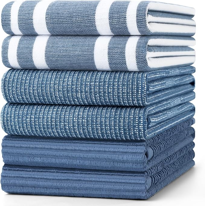 Homaxy Cotton 380 GSM Premium Kitchen Towels, 18"x 28", 6 Pack, Navy Blue | Soft and Absorbent Terry Dish Towels, Multipurpose Tea Towel Set with Hanging Loop, 3 Styles Kitchen Hand Towels by Homaxy