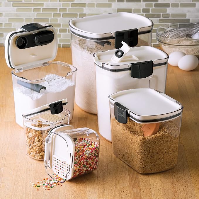 Progressive ProKeeper Baker's Airtight Kitchen Storage Canister Container Set for Flour, Sugar & More, Keeps Ingredients Fresh, with Accessories (Black Latches, 6- Piece) - Image 2
