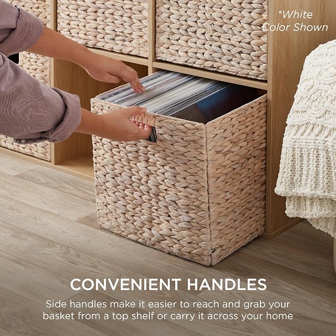 Best Choice Products 13x13in Pack of 5 Cube Storage Baskets, Water Hyacinth Multipurpose Collapsible Organizers, Handwoven Laundry Totes for Laundry, Living Room, Kids Room & Nursery - Natural - Image 7