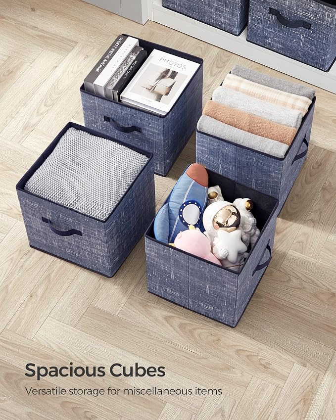 SONGMICS Storage Cubes, 13-Inch Non-Woven Fabric Bins with Double Handles, Set of 6, Closet Organizers for Shelves, Foldable, for Clothes, Misty Blue UROB033I01 - Image 7