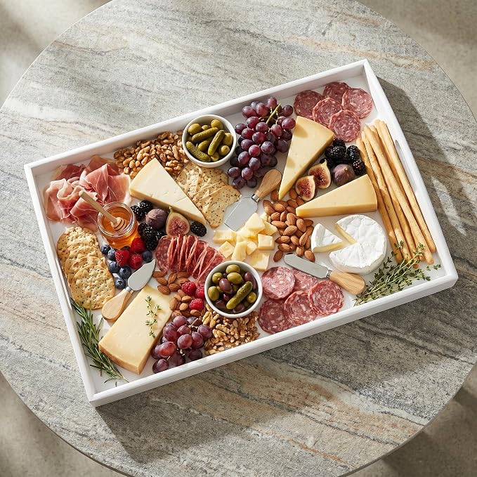 Bam & Boo White Bamboo Serving Tray Extra Large with Handles for Food, Drinks, Storage, Decor, Vanity, Breakfast, Parties, Weddings, Picnics(23.6” x 15” x 2.35”, White) - Image 4