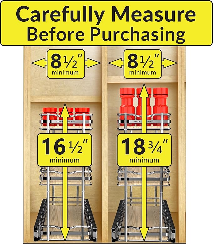 LYNK Élite 3-Tier Spice Rack Organizer Cabinet, Pull Out Spice Rack | 6 x 21" Élite wood and chrome 2-Tier pull-out spice rack organizer for bottles, jars and seasonings. - Image 4