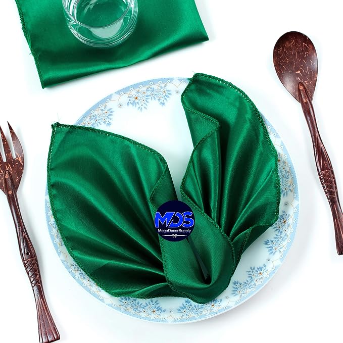 Set of 100 PCS Satin Napkin 12x12 Inch Square, Dinner Table Napkins for Wedding, Bulk Silky Sateen Cloth Napkins for Restaurant Banquet Graduation Birthday Party Decoration - Emerald Green by MDS