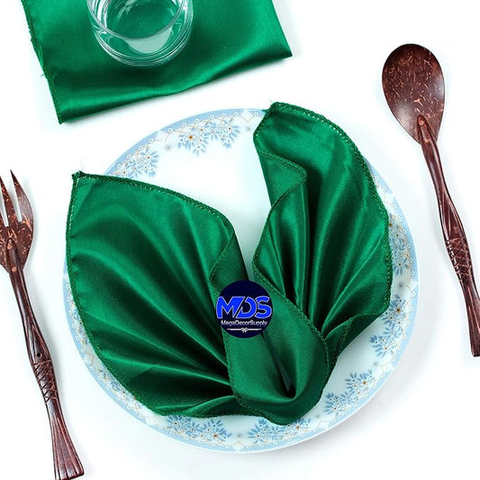 Set of 100 PCS Satin Napkin 12x12 Inch Square, Dinner Table Napkins for Wedding, Bulk Silky Sateen Cloth Napkins for Restaurant Banquet Graduation Birthday Party Decoration - Emerald Green by MDS