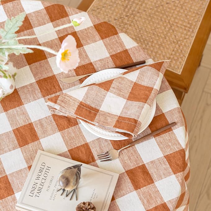 Linen World 100% Linen Gingham Napkins 20x20 Inch,Soft and Breathable French Flax Plaid Cloth Napkins,Stone Washed Set of 4(Rust Plaid) - Image 2