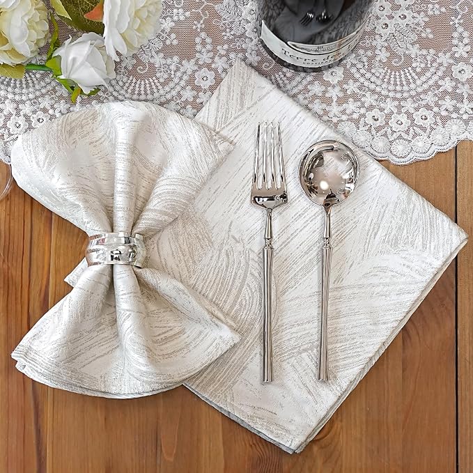 Off-White Cloth Napkins Set of 6, 18 x 18 Inch | Reusable Washable Cotton Polyester Dinner Napkins Soft Luxury Elegant Fancy Jacquard Fabric Table Napkins - Image 3