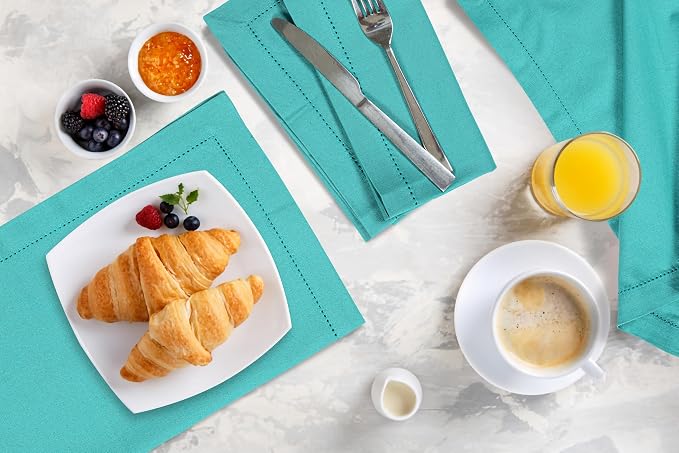Bedding Craft Cotton Cloth Dinner Napkins Set of 12 – 18x18 Latigo Bay Teal with Hemstitched Mitered Corners – Machine Washable Reusable Napkins for Weddings, Parties & Daily Use - Image 7