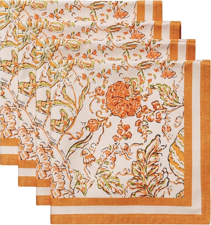 Maison d' Hermine Cloth Napkins Set of 4 Reusable 100% Cotton (20" x 20") | Everyday Square Napkins Cloth Washable Dinner Wedding Restaurant Hotel Kitchen Thanksgiving Christmas - Pumpkin Spice by MaisondHermine