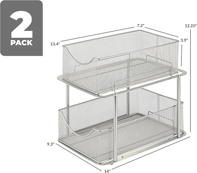 Sorbus 2 Sets of 2 Tier Metal Under Sink Organizer for Bathroom, Kitchen, Strong Steel Mesh Sliding Drawers for Under Sink, Under Cabinet, Closet, Kitchen, Pantry, Bathroom Organizers and Storage - Image 3