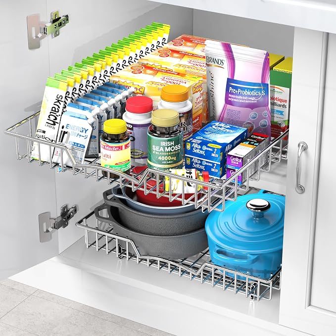 Simple Houseware Under Cabinet Pull Out Sliding Shelf Drawer, 21Dx17W | for Kitchen Organizer - Image 5