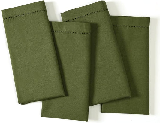 Ramanta Home Olive Green Cloth Dinner Napkin Set of 4-18x18 Inch | Cotton Linen Flax Hemstitched Napkins Washable for Everyday Use by RamantaHome