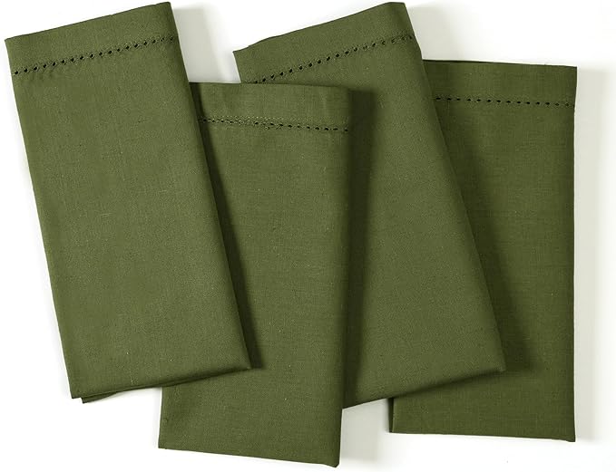 Ramanta Home Olive Green Cloth Dinner Napkin Set of 12-18x18 Inches | Cotton Linen Flax Hemstitched Napkins Washable for Everyday Use - Image 5