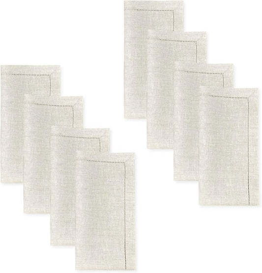 Signature Linen™ by D'Moksha Light Natural Dinner Napkins Set of 8, 20 x 20 Inch Cloth Napkins, 100% Pure Linen, Hemstitch, Machine Washable Table Napkins- Summer, Weddings, Outdoor hostings by DMokshaHomes