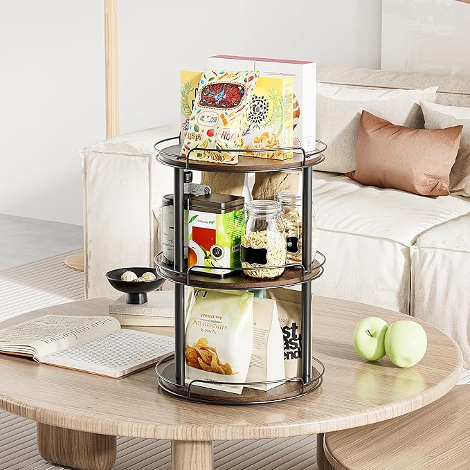 LAMU 10'' Wood Lazy Susan Turntable Organizer for Cabinet, 3 Tier Lazy Susan Spice Rack Organizer for Kitchen, Wood Turntable for Table Top, Countertop, Pantry, Bathroom - Image 6