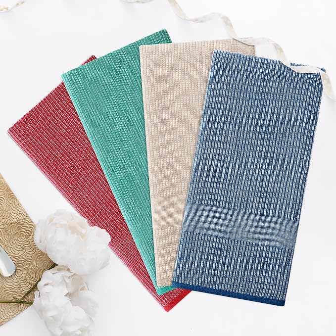 Homaxy 380 GSM Cotton Premium Kitchen Towels 6 Pack, 18"x 28", Mix | Flat and Terry Dish Towels, Highly Absorbent Tea Towel Set with Hanging Loop, Soft Kitchen Hand Towels, Navy/Red/Green - Image 7