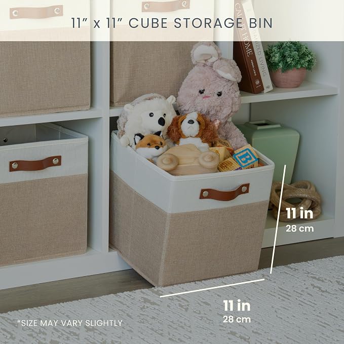OrganiHaus 11x11 Cube Storage Bins, Set of 4 - Fabric Storage Cubes | Sturdy, holds its shape; odor-free; fits ClosetMaid 11-inch shelves; vegan leather handles - Image 2