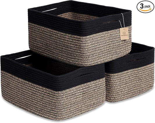 NaturalCozy Storage Baskets 16.8”x13”x7.6” Cotton Rope Woven Baskets for Organizing 3-Pack | Toy Storage Bins | Basket for Shelves, Laundry, Blanket, Clothes, Closet, Kitchen, Bathroom, Gifts by NaturalCozy