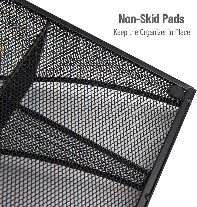 Mind Reader Countertop Organizer, 2 Tier Mesh Storage Caddy with 11 Compartments for Office Supplies, Breakroom Essentials, and Snacks - Image 4