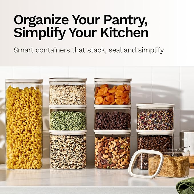 Naked Kitchen 20-Piece Food Storage Containers with Lids – Stackable BPA-Free Borosilicate Glass Pantry Storage Containers with Leak-Resistant Airtight Seal for Kitchen & Pantry Organization – Cream - Image 2
