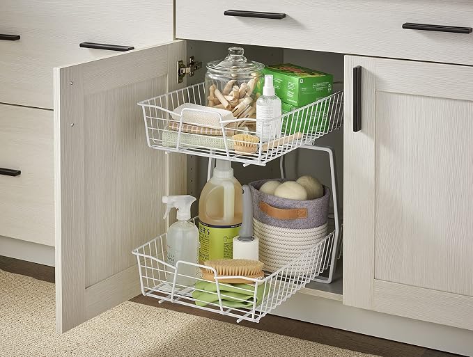 ClosetMaid 14 in. Pull Out Cabinet Organizer, 2 Tier, Heavy Duty, Slide Out Pantry Shelves Drawers for Kitchen, Bathroom, White - Image 7
