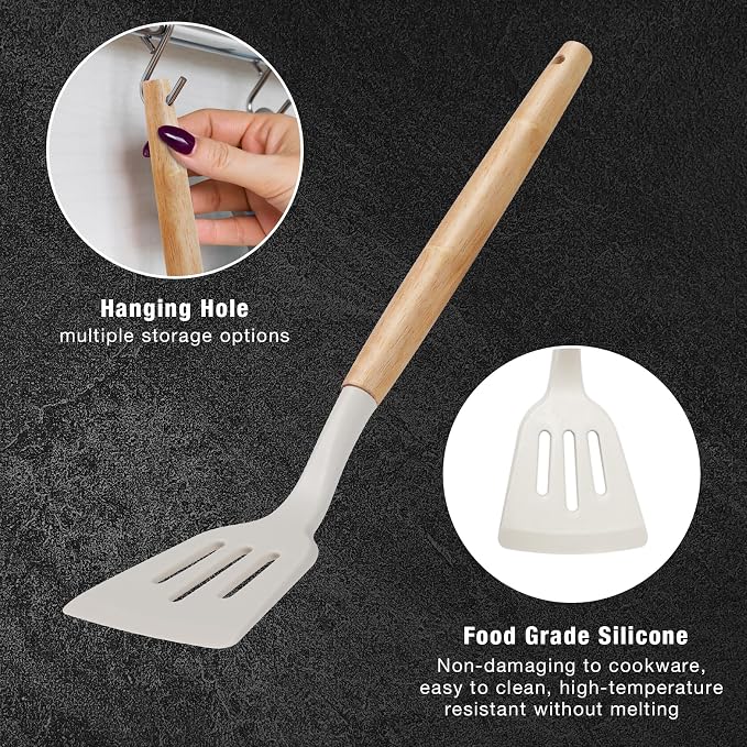 19PCS White Kitchen Cooking Utensils Set Kitchen Tools Set | 6 Stainless Steel Knives, 11 Silicone Utensils with 1 Cutting Board, Ideal for Apartment - Image 4
