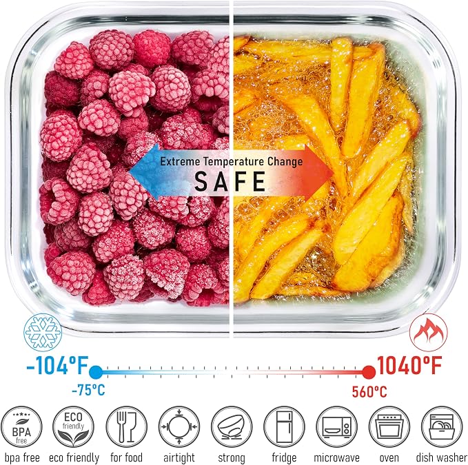 Set of 4 Stackable Space-Saving Nesting Glass Containers with Airtight Bamboo Lids - Lunch, Meal & Food Prep - Microwave & Oven Safe BPA Free Durable Heat Resistant Inert Borosilicate Glass - Image 4