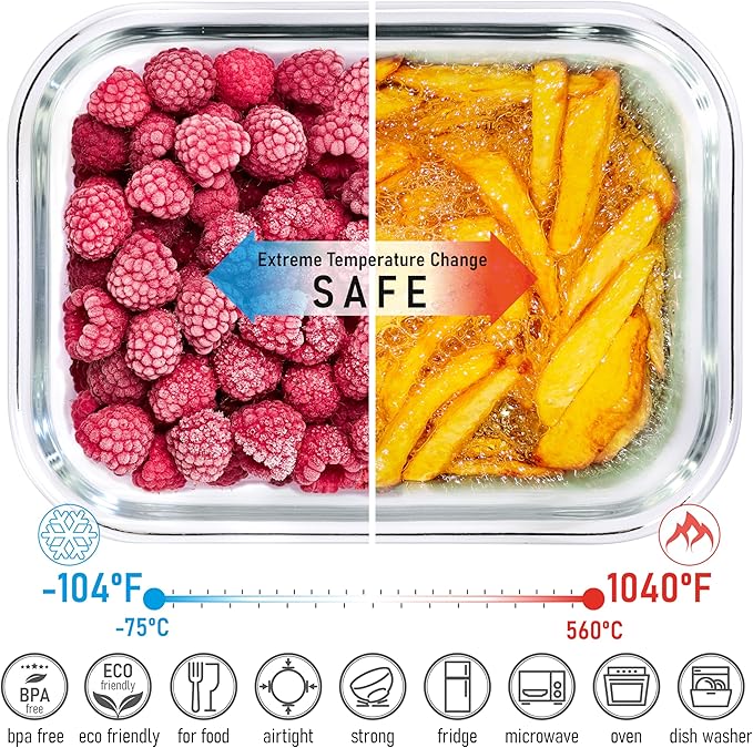 Glass Container Set with Acacia Lids - 4 Stackable Meal Prep Containers. Durable heat resistant Inert Borosilicate Glass - Image 4