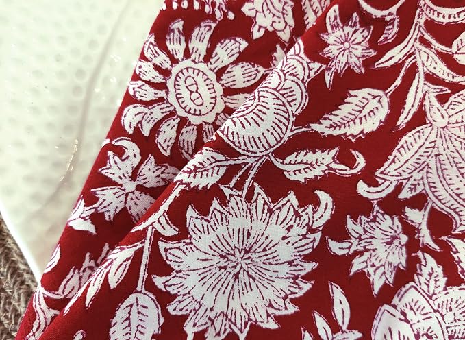 AVKA Studio Cotton Print Napkins 18x18 inches - Washable Cloth Dinner Napkins Set of 12 - Everyday Use or Dinner Party and Events - Red White Indian Block Printed Soft Fabric - Image 4