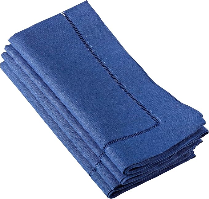 SARO LIFESTYLE Hemstitched Cloth Napkins (Set of 4) - Linen Blend Fabric Napkins for Weddings, Parties, Holiday Dining & Everyday Table Décor, 20"x20", Cobalt Blue by SaroLifestyle