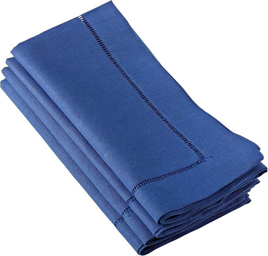 SARO LIFESTYLE Hemstitched Cloth Napkins (Set of 4) - Linen Blend Fabric Napkins for Weddings, Parties, Holiday Dining & Everyday Table Décor, 20"x20", Cobalt Blue by SaroLifestyle
