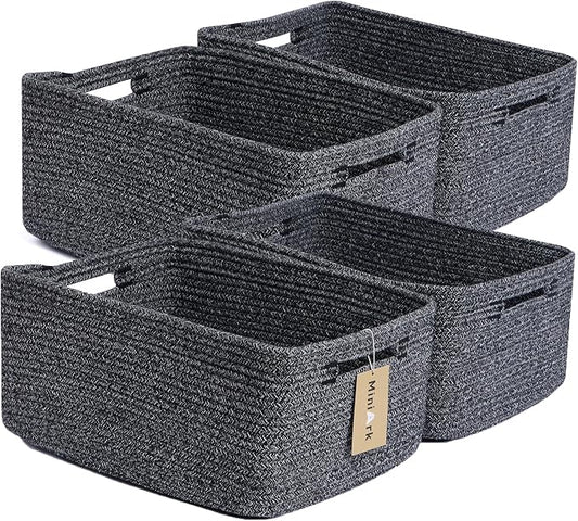 MiniArk Large Storage Baskets for Organizing, 17 x 13 x 7.5” Closet Shelf Baskets for Clothes Blanket Towels, Baby Nursery, Toy Bins Box, Woven Rope Baskets, 4 Packs Dark Gray by MiniArkStorageBasketsHome