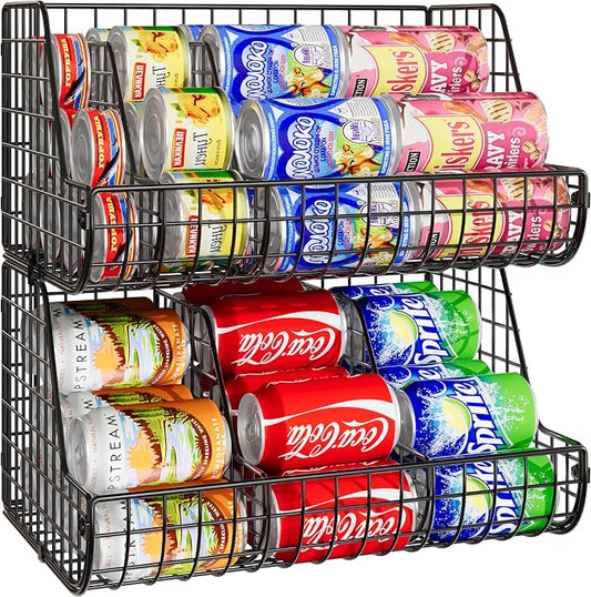 2-Tier Stackable Can Organizer for Pantry Shelves, 2 Pack Soda Can Organizer with 4 Adjustable Dividers, Kitchen Can Storage Organizer, Wire Drink Organizer, Metal Can Dispenser for Cabinets Shelf by Lyuwanxian
