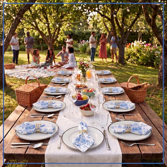 12 Pcs Floral Cloth Napkins 6 Patterns Washable Dinner Tea Party Napkins Reusable Plant Flowers Square Napkin Cotton Towel Decorative for Summer Wildflower Party(Blue Floral) - Image 3