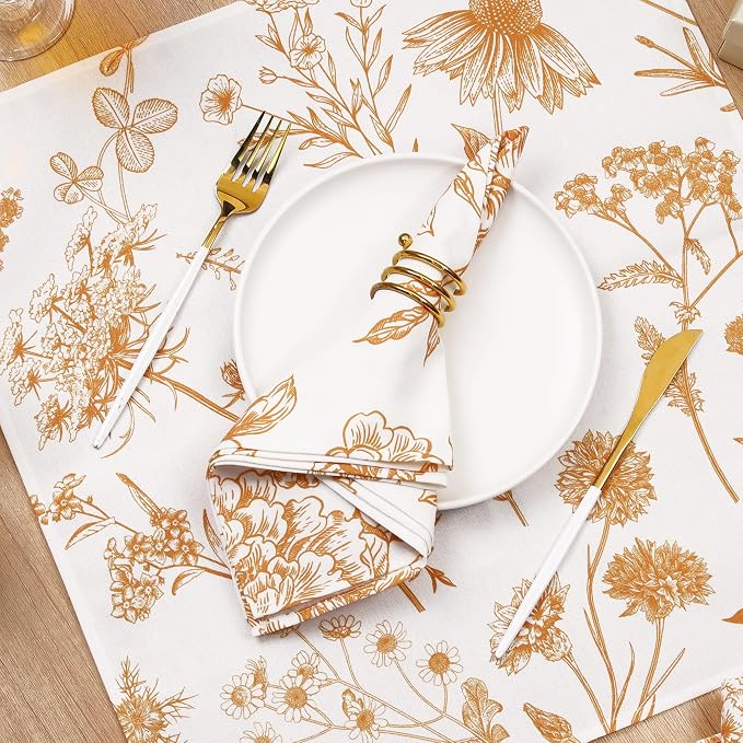 Kochorie 12 Pieces Orange Floral Cloth Napkins, 18 x 18 Inch Reusable Soft Fabric Napkins, Autumn Table Dinner Napkin for Fall Thanksgiving Tea Party Holiday Home Kitchen Wedding Restaurant - Image 4