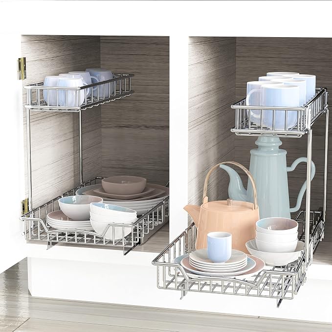 Simple Houseware 2-Tier (L+M) Pull Out Under Cabinet Sliding Shelf, Chrome | for Kitchen Organizer - Image 6