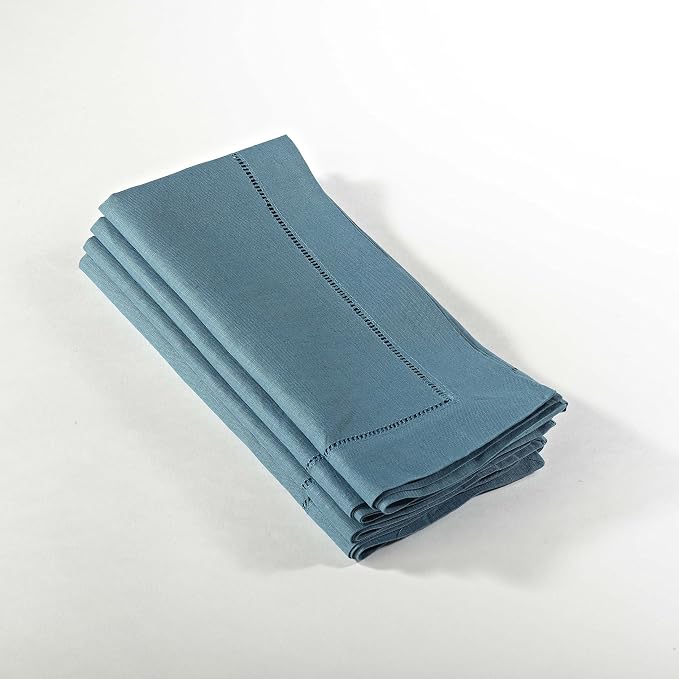 SARO LIFESTYLE Hemstitched Cloth Napkins (Set of 4) - Linen Blend Fabric Napkins for Weddings, Parties, Holiday Dining & Everyday Table Décor, 20"x20", Indigo by SaroLifestyle