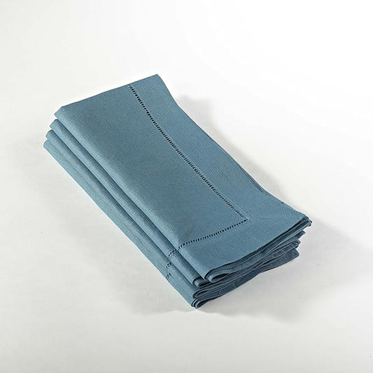 SARO LIFESTYLE Hemstitched Cloth Napkins (Set of 4) - Linen Blend Fabric Napkins for Weddings, Parties, Holiday Dining & Everyday Table Décor, 20"x20", Indigo by SaroLifestyle