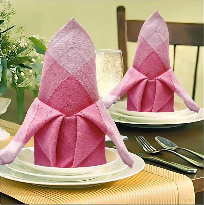 Bedding Craft Cotton Cloth Dinner Napkins Set of 12 – 20x20 Pink Multi Double Hemstitched – Machine Washable Fabric Napkins for Weddings, Parties & Dining Tables - Image 6